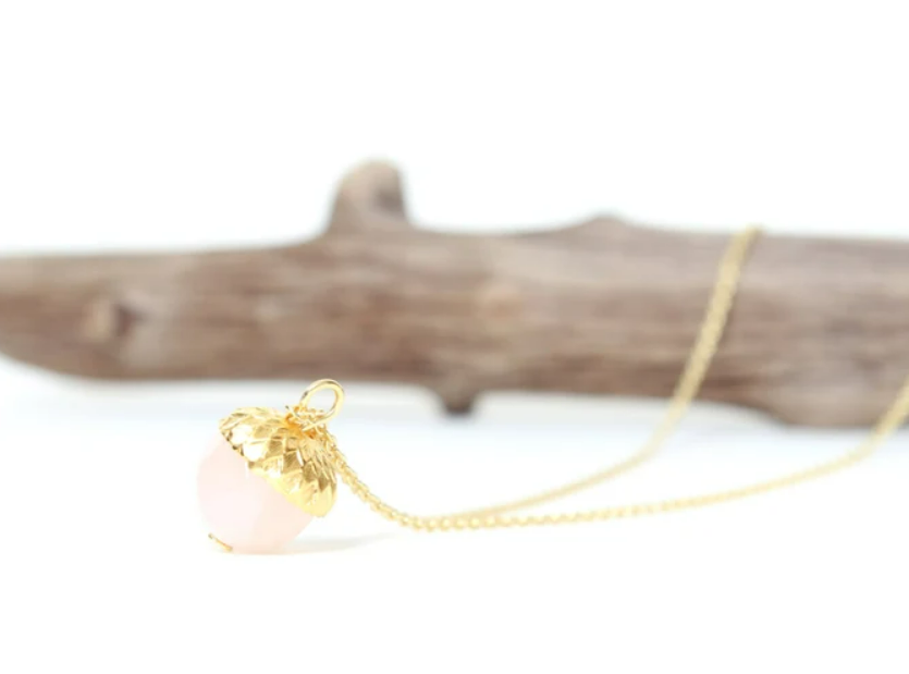 Rose quartz acorn necklace