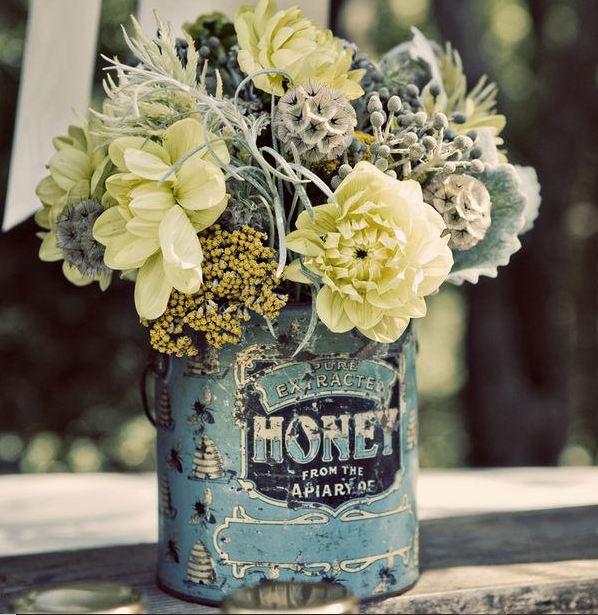 flowers in tin can