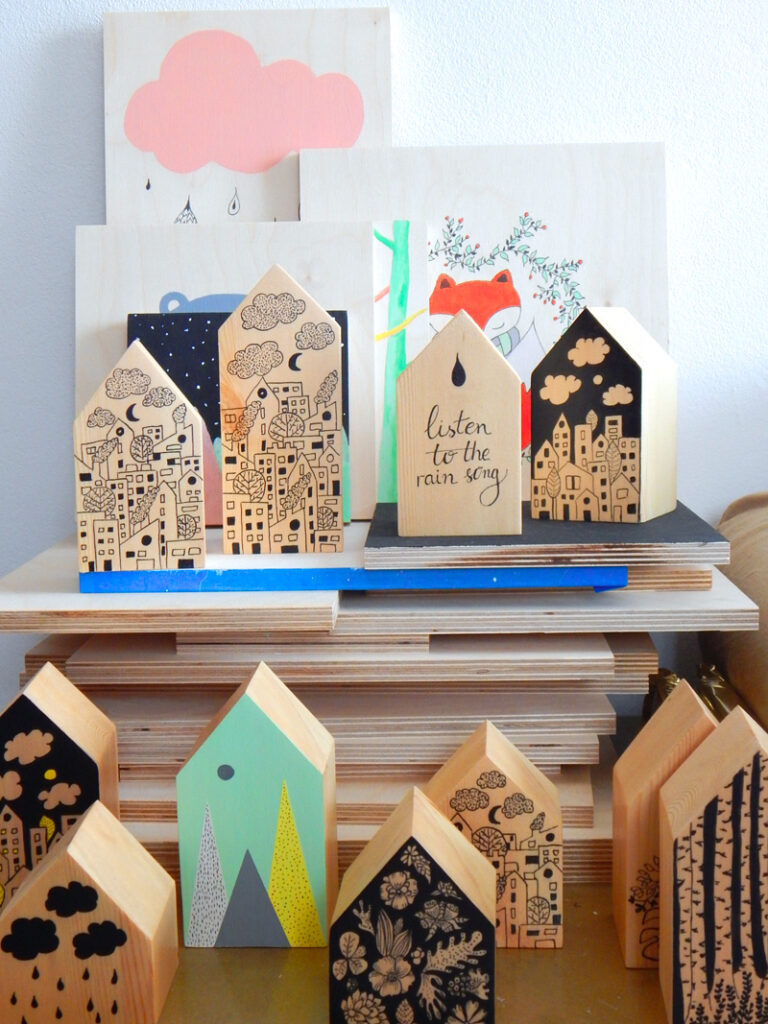 miniature wooden houses 
