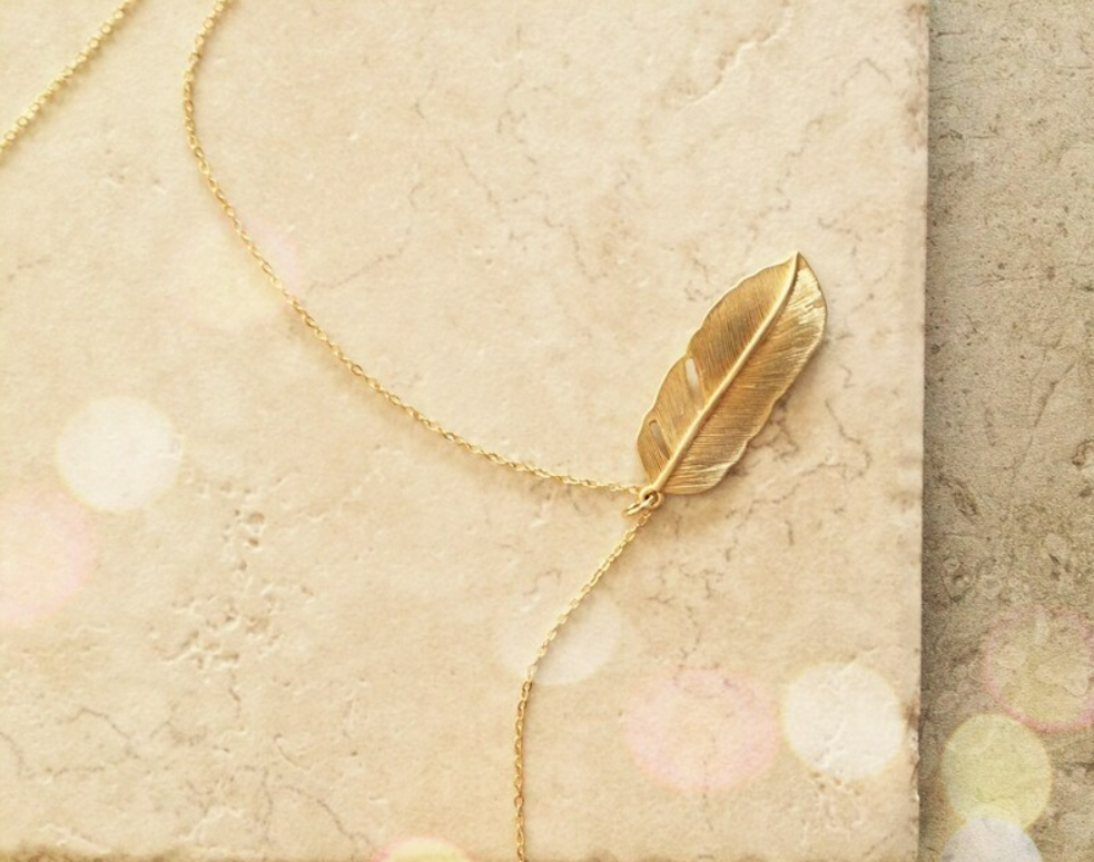 gold feather necklace