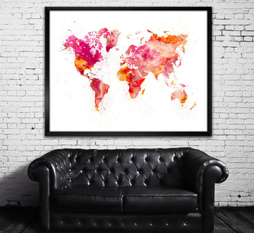 watercolor world map