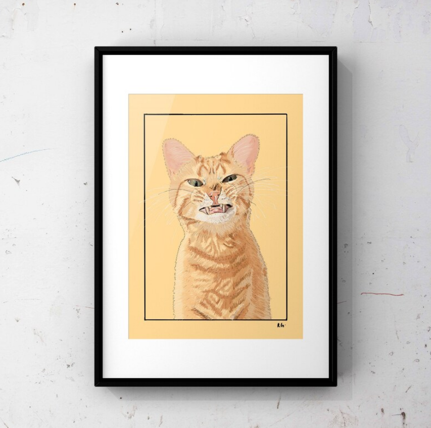 grinning ginger cat print