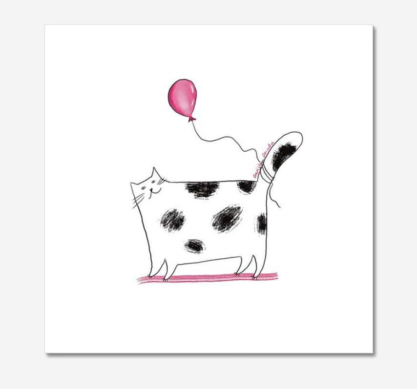 happy cat and pink balloon