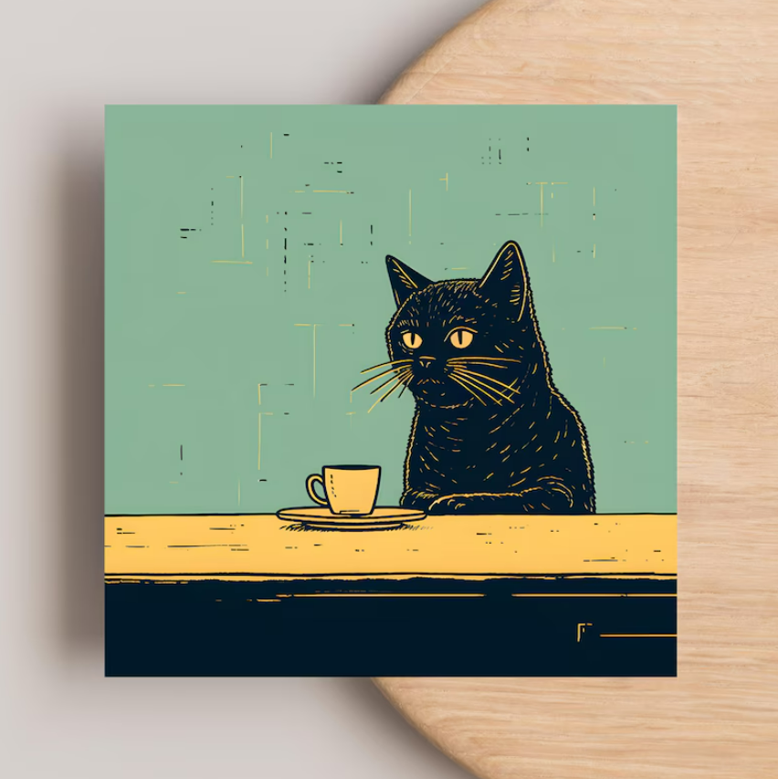 black cat and coffee