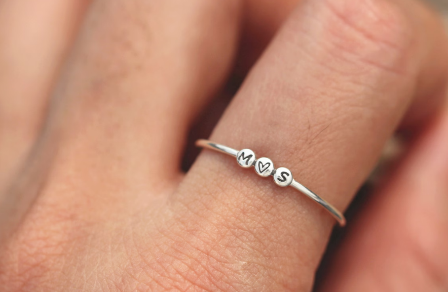 initials and heart silver ring