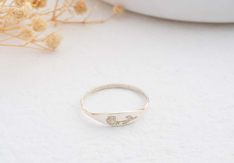 custom engraved flower ring