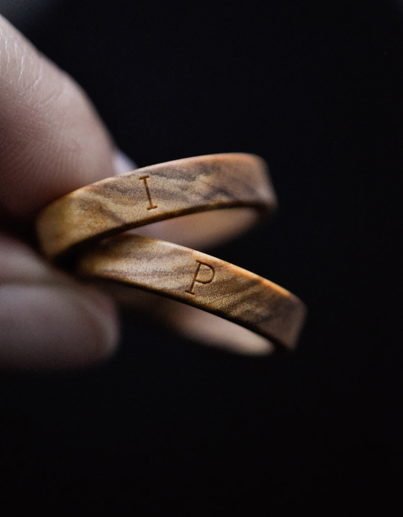 wood engraved wedding ring