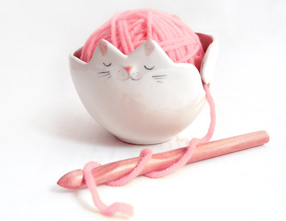 ceramic cat yarn bowl